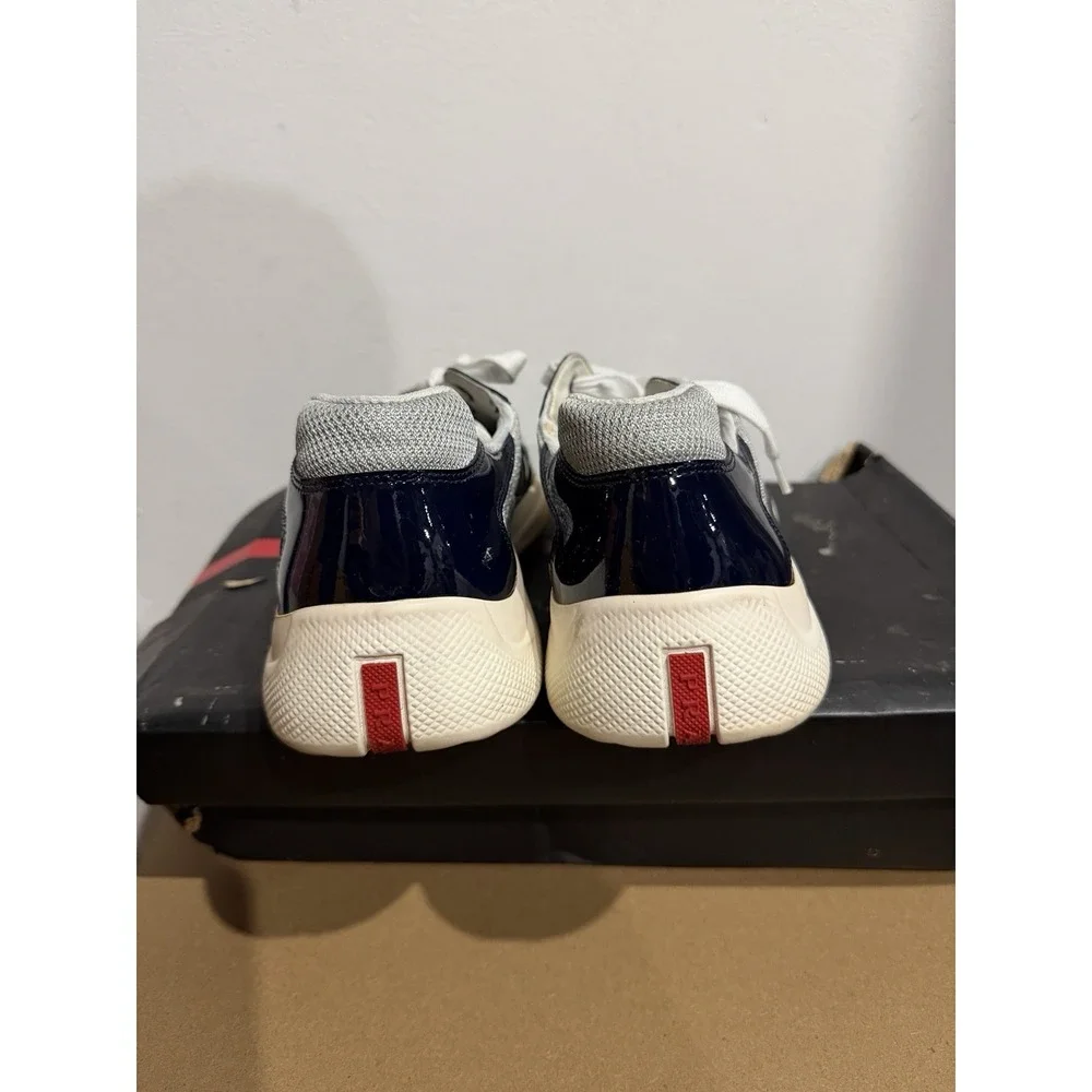 Prada Vernice Bike Patent Mesh Sneakers Navy/Silver Mens Size 11